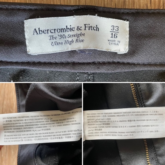 Abercrombie & Fitch The 90s Straight Ultra High Rise Black Faux Leather Pants 16 - Picture 14 of 16